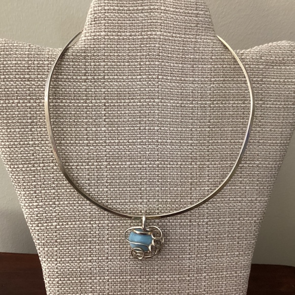 Sterling 925 LARIMAR Dominican Republic choker and pendant blue silver necklace - Picture 7 of 7